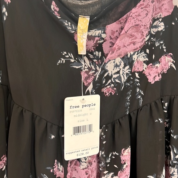 Free People Black and Pink Floral Midi Dress - Picture 3 of 3